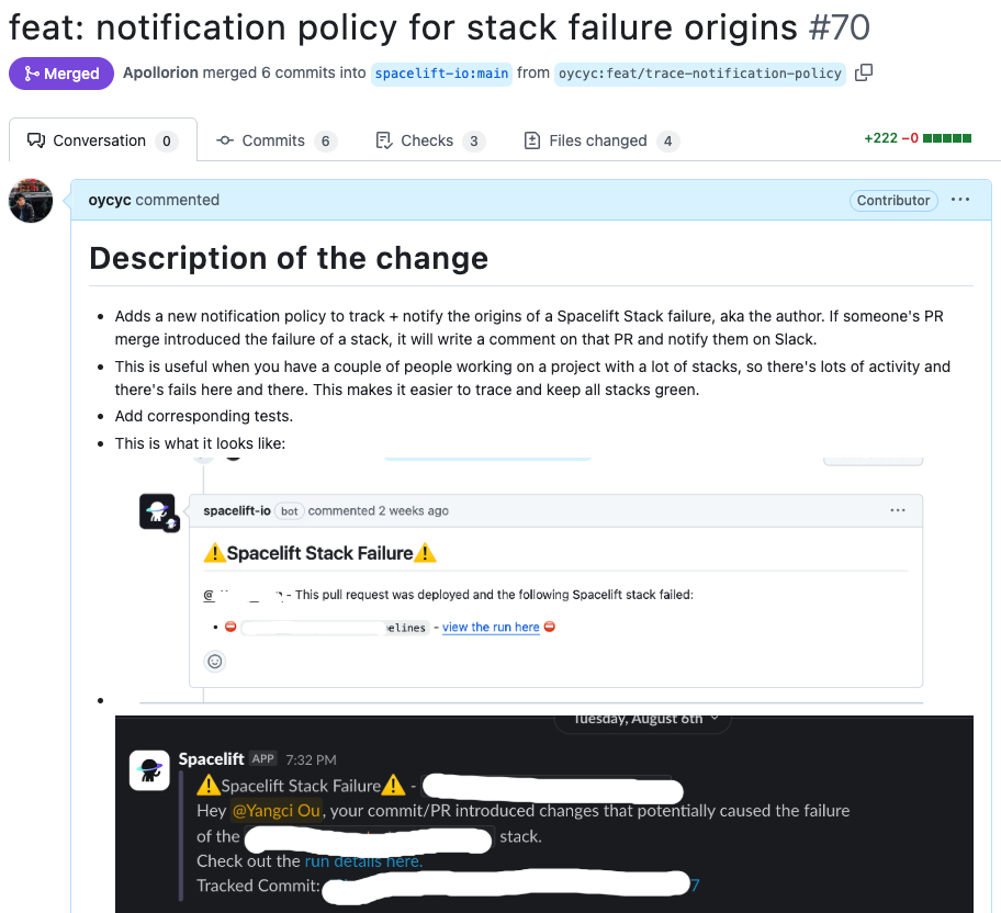GitHub PR to Spacelift for the Notification Policy Template
